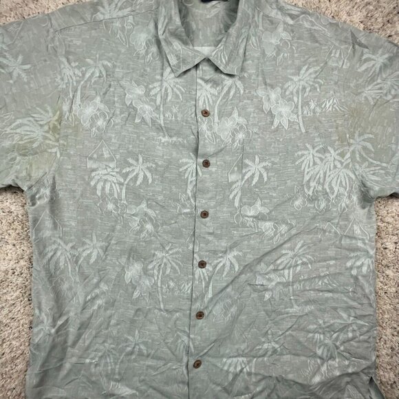 Tommy Bahama All Silk Hawaiian Camp Shirt Luau Button Up Green Floral Large - Picture 1 of 10
